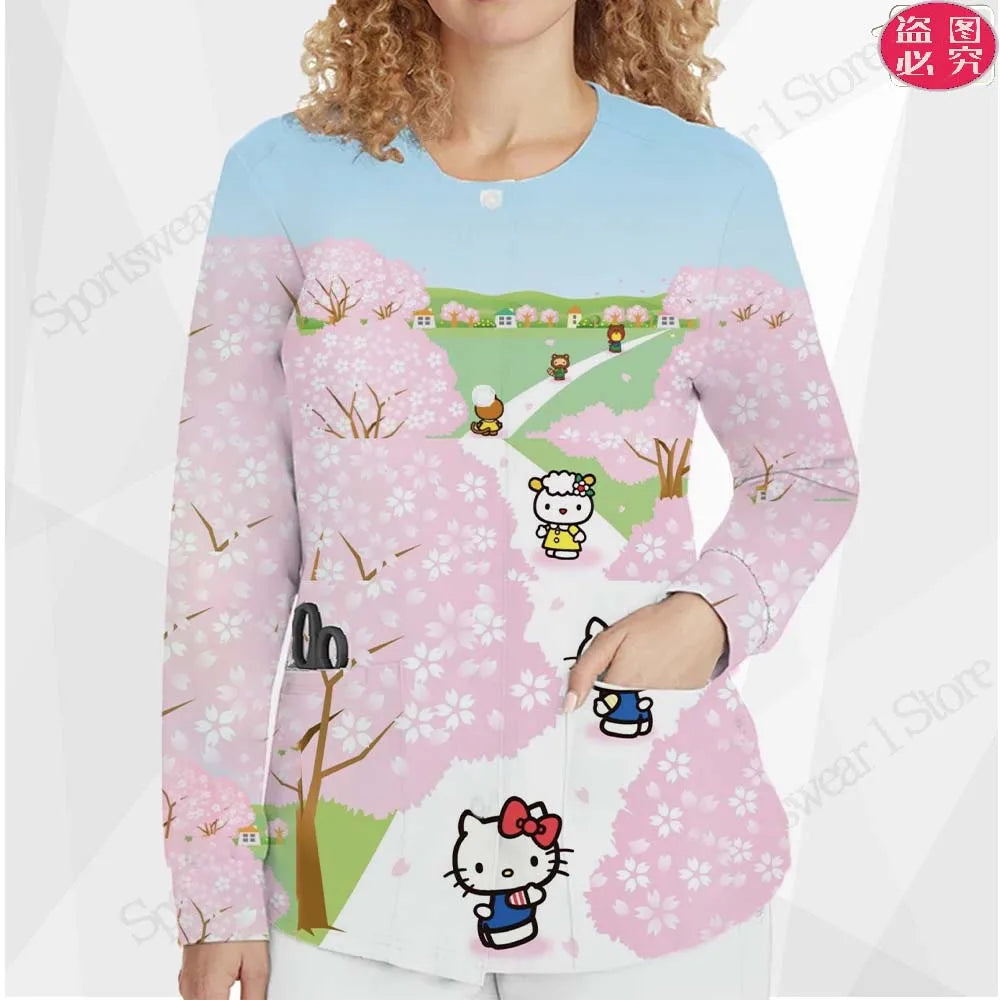 Casual Clothing Button Nurse Uniform Short Coat Fashion Cardigan Woman Round Neck Women Top New in External Clothes Jackets Y2k