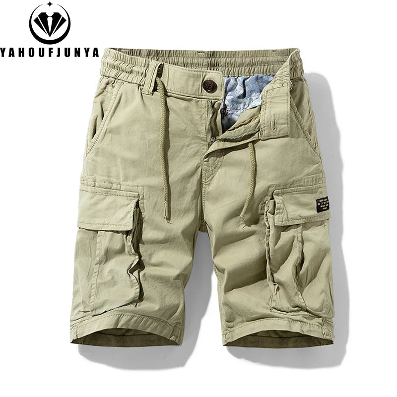 2025 Men Summer Outdoor Leisure Cotton Tooling Shorts Men Drawstring Buttons Solid Straight Soft Fashion Short Pants Male Tops