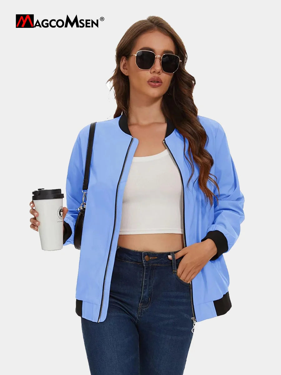 MAGCOMSEN Women's Bomber Jackets Zip Up Casual Spring/Autumn Lightweight Jacket Leisure Street Trend Windbreaker
