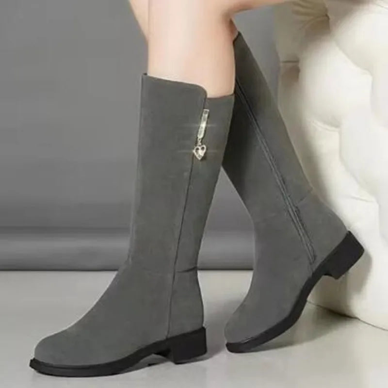 2025 New Women Warm Plush Snow Boots Casual Flat All-match Cotton Fashion Side Zipper Winter Shoes Thigh High Boot Botas Mujer