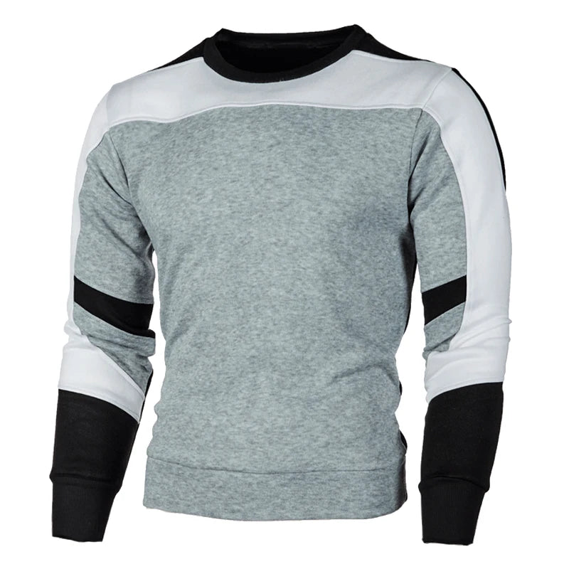 New Men's Casual Crewneck Sweatshirt Color Block Autum Spring Pullover Sweatshirts