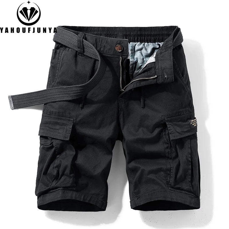 2025 Men Summer Outdoor Leisure Cotton Tooling Shorts Men Drawstring Buttons Solid Straight Soft Fashion Short Pants Male Tops