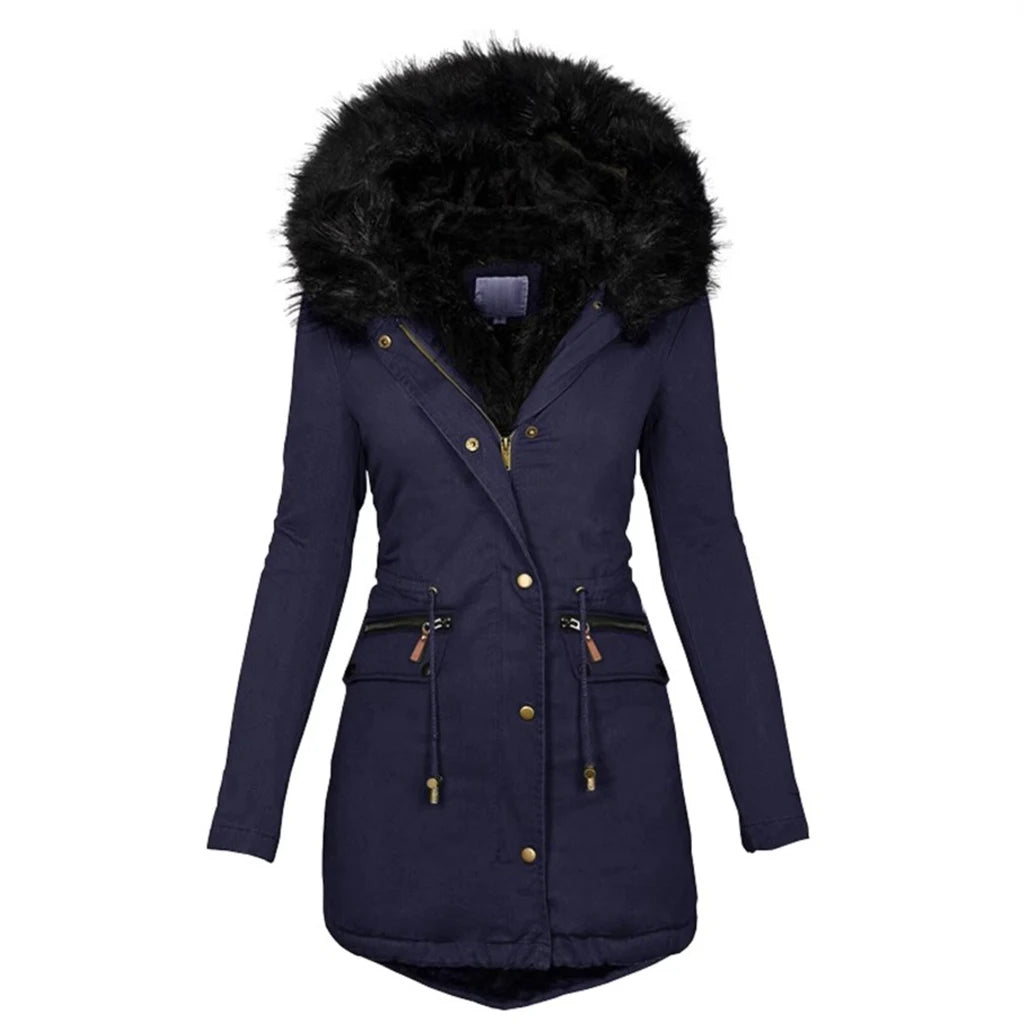 Women Winter Long Jacket Casual Thick Warm Faux Fur Plush Hooded Fur Collar Parkas Female Snow Coat Jackets Slim Overcoat куртка