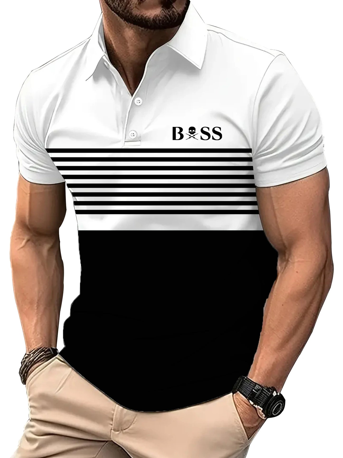 2024 Golf Wear Men Fashion Short -sleeved Striped Stamps Poloshan Casual Lapel POLO Shirt Men's Clothing Tops