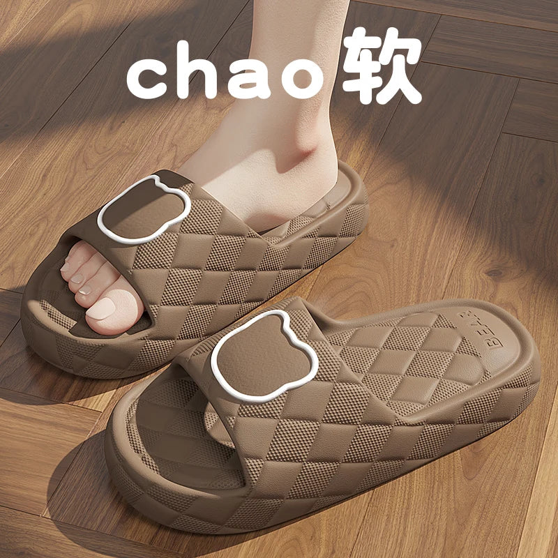 Plus Size 48-49 Summer Men Slippers Cartoon Bear Women Beach Slides Bath Anti-Slip Slipper Sandals Flip-Flops Shoe