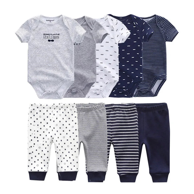 9 Pcs/Lot Unisex Newborn Bodysuits+Pants Clothing Sets Cartoon Cotton Baby Boy Girl Clothes