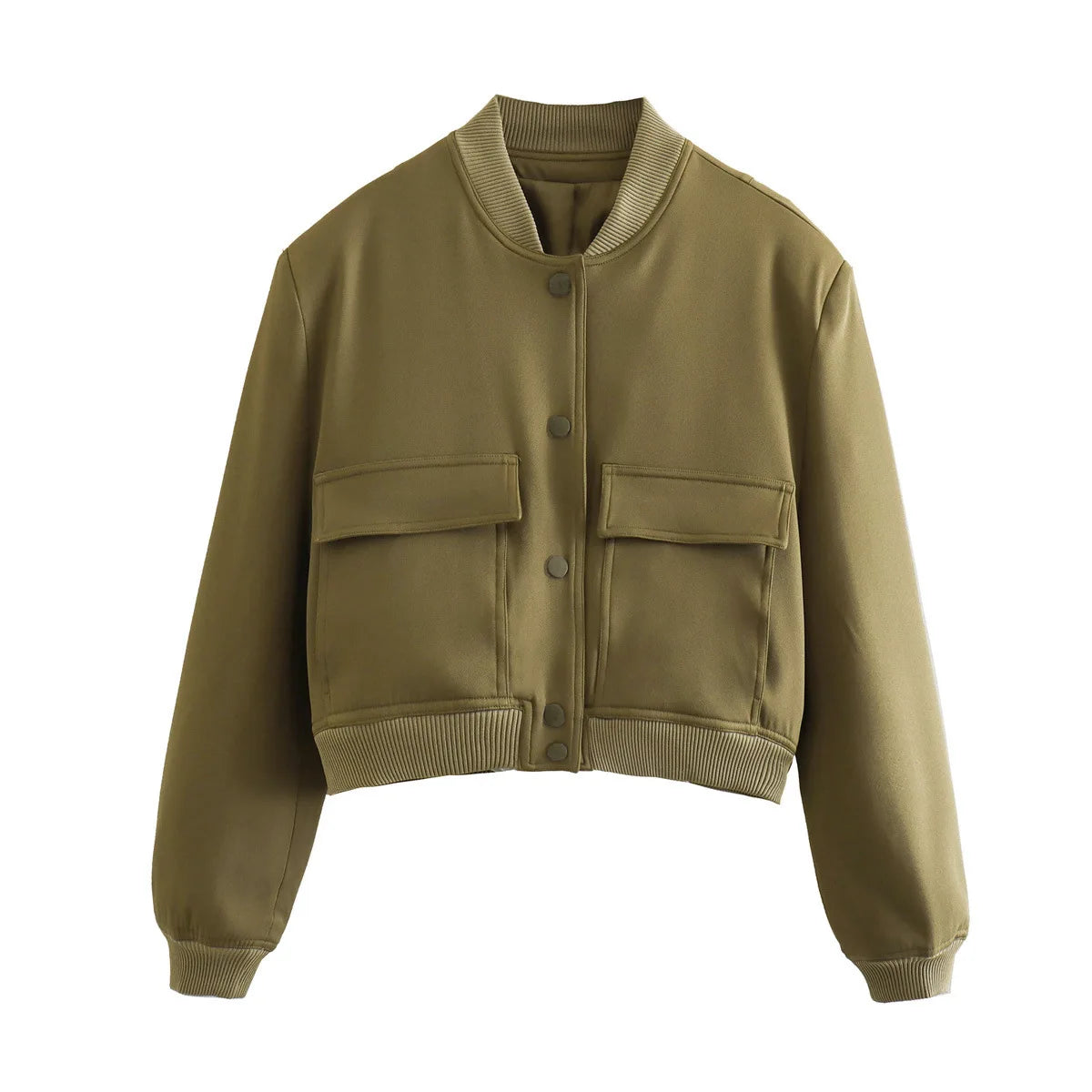 New Spring Bomber Jacket For Women Solid Stand Collar Long Sleeve Racing Jackets Female Fashion Pockets Lady Street Coats Tops