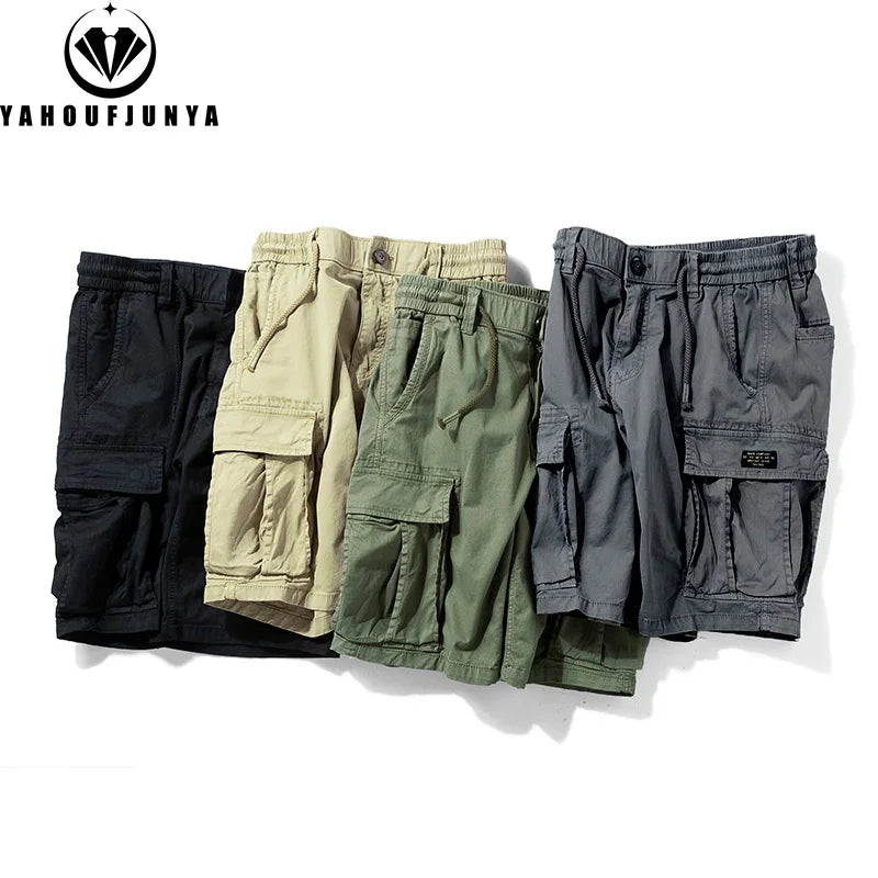 2025 Men Summer Outdoor Leisure Cotton Tooling Shorts Men Drawstring Buttons Solid Straight Soft Fashion Short Pants Male Tops