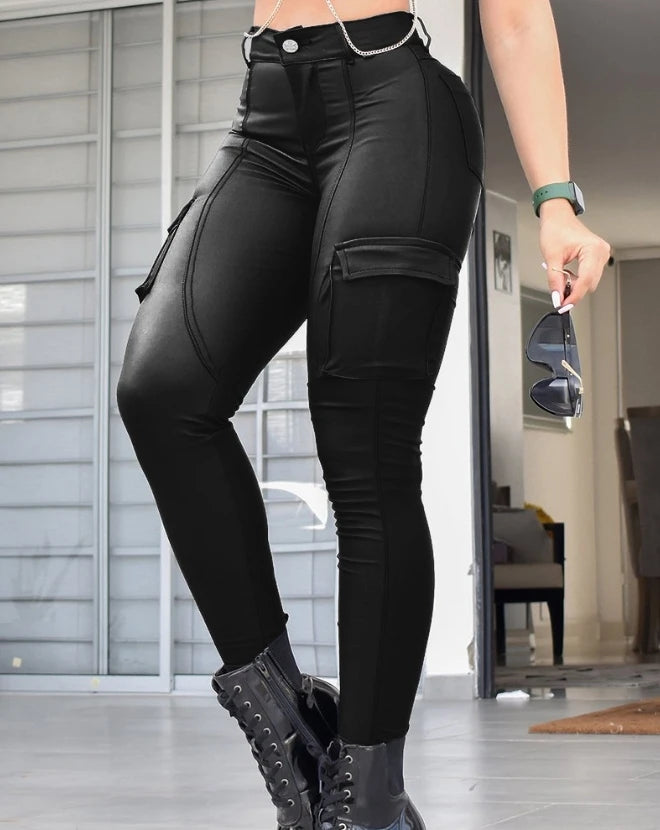 2023 New Fashion Women's Pants Elegant Sexy Pocket Design High Waist Skinny Pants Female Trouser Casual Bottom