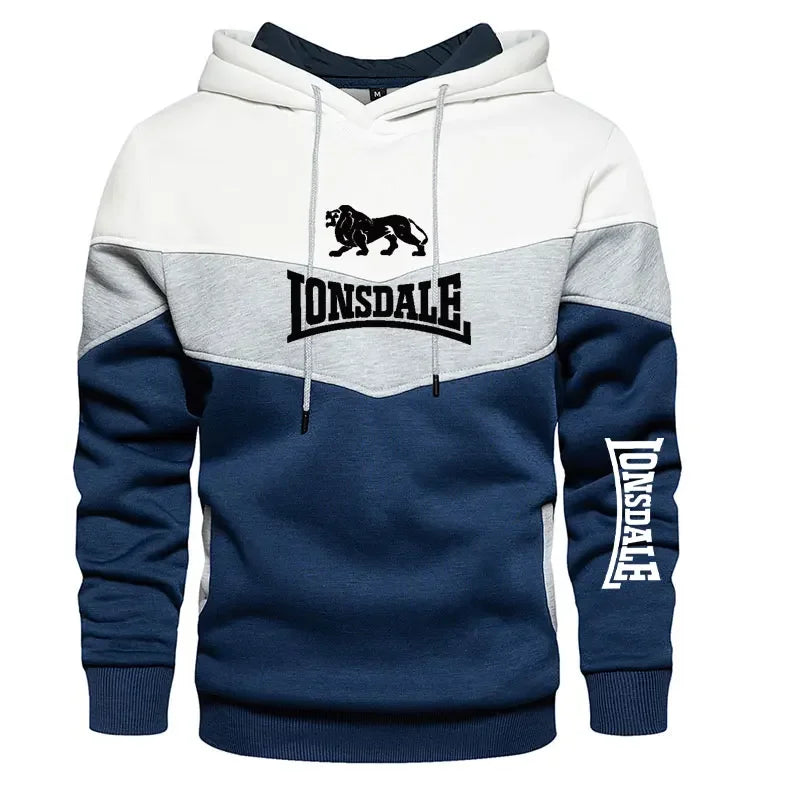 Men's Patchwork Hoodie Outdoor Casual Sportswear Street Fashion Men's Fleece Thermal Hooded Sweatshirt Fall Winter Black
