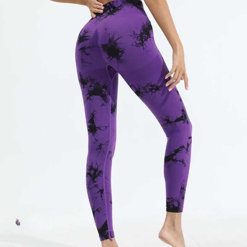 Gym Sports Workout Leggings Push Up Yoga Pants Women Fitness Leggings High Waist Seamless Pants Fashion Tie Dye Knit Slim Pants