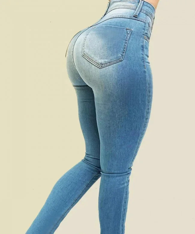 Jeans Women Work Elastic 2025 Leggings Pants High Waist Bodycon Peach Hip Slim Shaping Jeans Pencil Denim Trousers Casual Capris