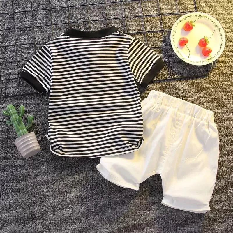 2025 Summer Baby Boys Clothing Set Cotton Striped Polo T-Shirt Shorts 2Pcs Casual Suit Toddler Boys Outfits Kids Tracksuits