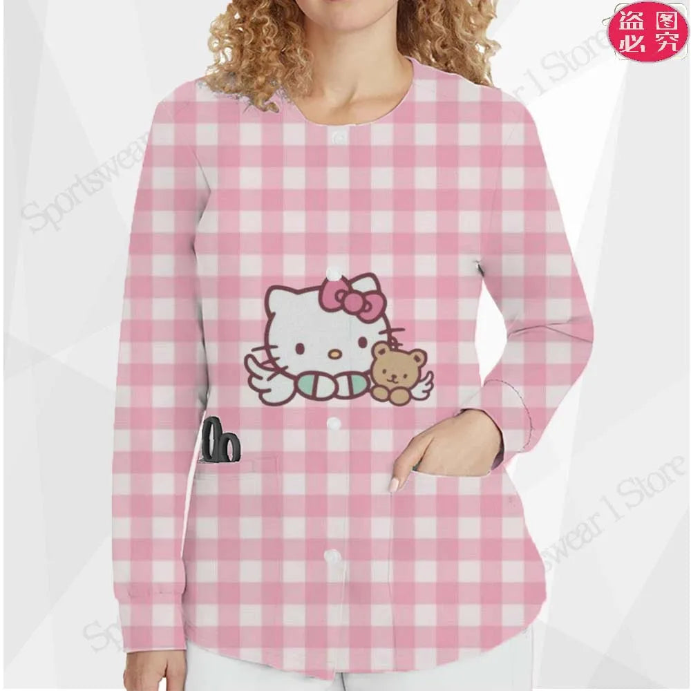 Casual Clothing Button Nurse Uniform Short Coat Fashion Cardigan Woman Round Neck Women Top New in External Clothes Jackets Y2k