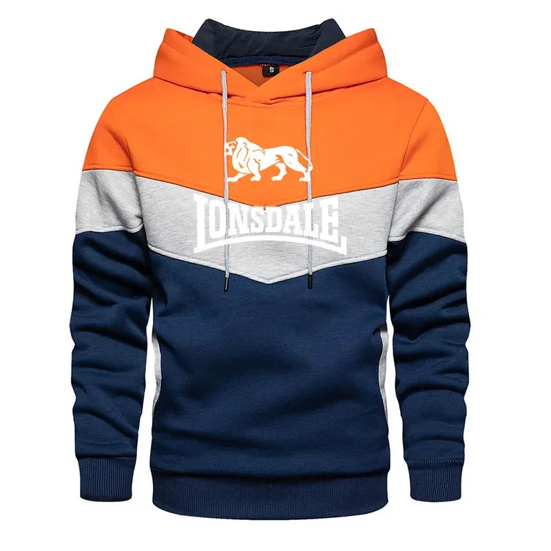 Men's Patchwork Hoodie Outdoor Casual Sportswear Street Fashion Men's Fleece Thermal Hooded Sweatshirt Fall Winter Black
