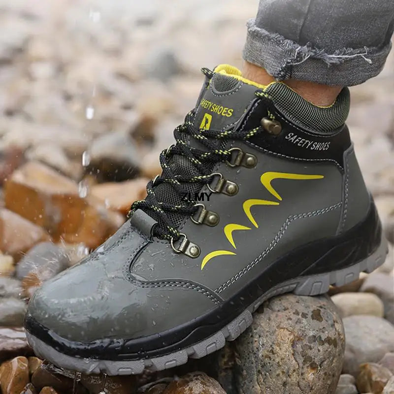 ZLMY Men Steel Toe Shoes High Top Work Boots Indestructible Safety Shoes Man Puncture-Proof Work Sneaker Winter Safety Boots Men