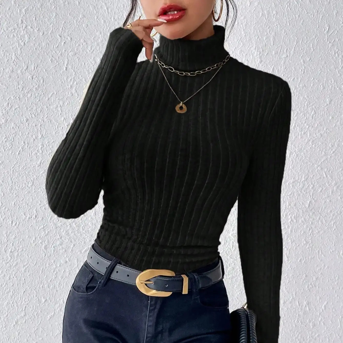 Elegant Solid Basic Knitted Tops New Women Turtlneck Sweater Long Sleeve Casual Slim Pullover Fashion Simple Style Design