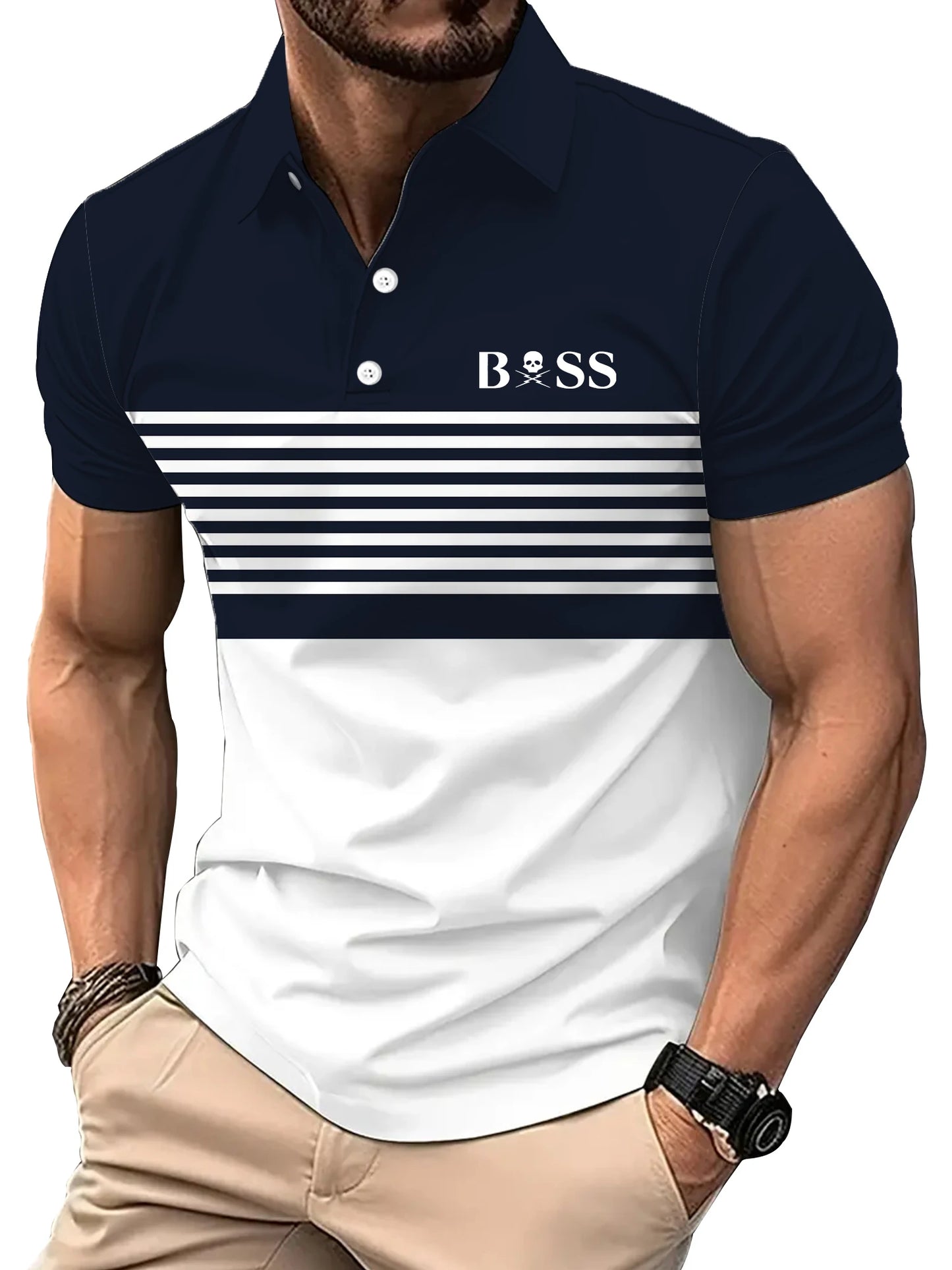 2024 Golf Wear Men Fashion Short -sleeved Striped Stamps Poloshan Casual Lapel POLO Shirt Men's Clothing Tops