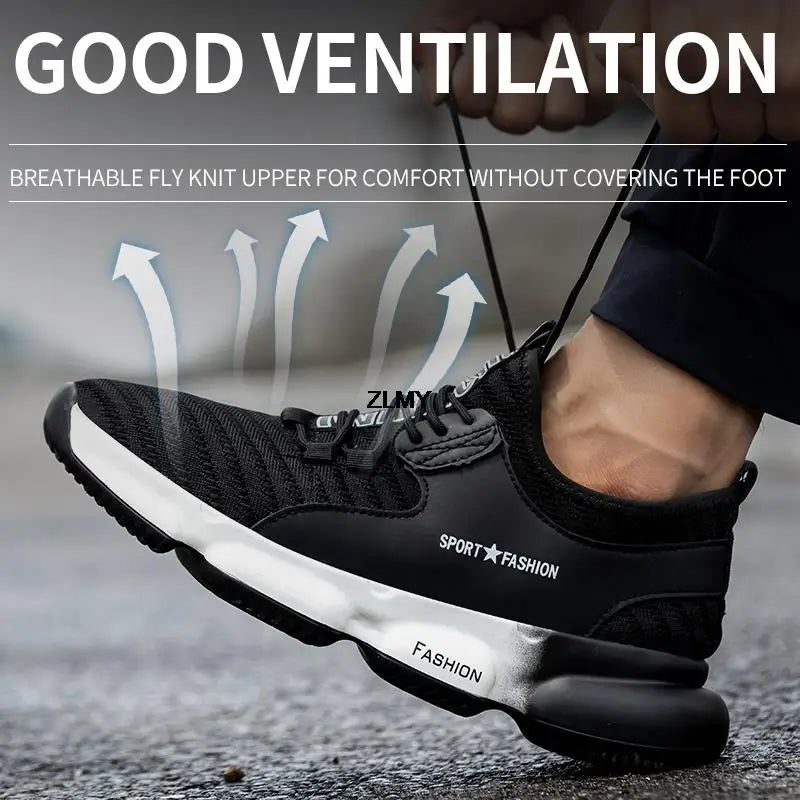 Fashion Safety Shoes Men Breathable Steel Toe Work Shoes Man Industrial Sneaker Puncture Proof Light Work Safety Boots Plus Size