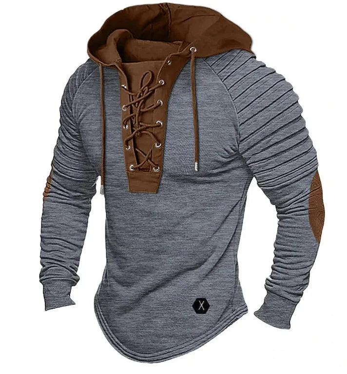 Men's Spring and Autumn Hoodie Solid Color Lace-Up Hooded, Sports Streetwear Bronzing Sweatshirt