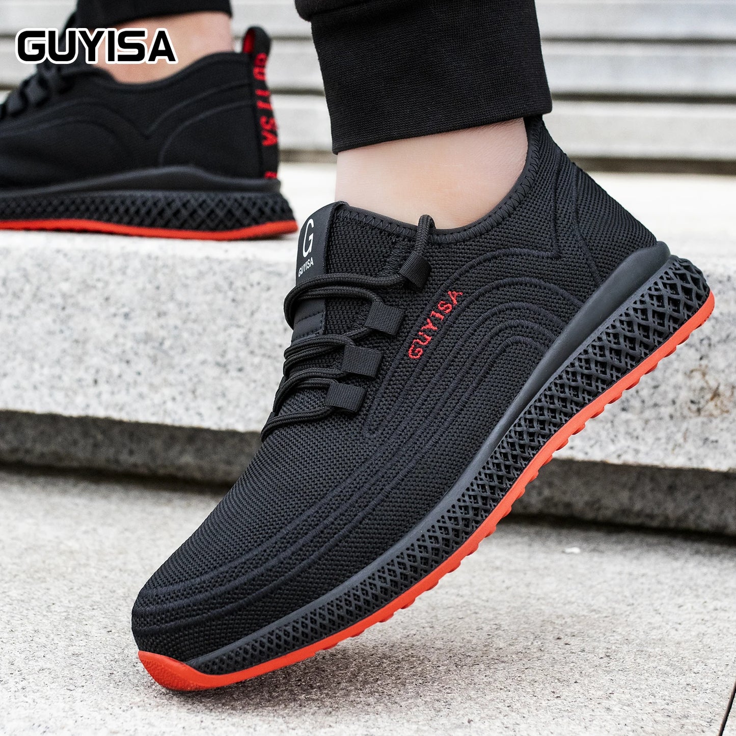 GUYISA men's safety shoes with steel toe caps, anti smashing and anti piercing rubber soles, wear-resistant and soft, long weari