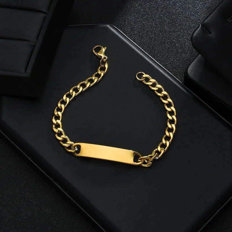 Nextvance Custom Name Bar Bracelets Engraved Date Letters For Men Stainless Steel Personalized Thick Chain Bracelet Jewelry Gift
