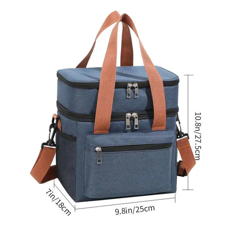 Large Capacity Double Layers Tote Cooler Lunch Bags,Thermal Insulation Picnic Bags,Waterproof Lunch Box with Shoulder Strap