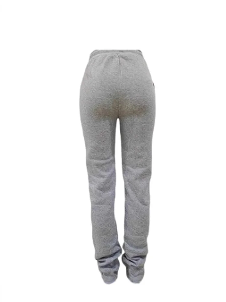 Grey Elastic Pants Women's Pockets Drawstring Casual Pants Fashion Street Outdoor Autumn Sports Pants