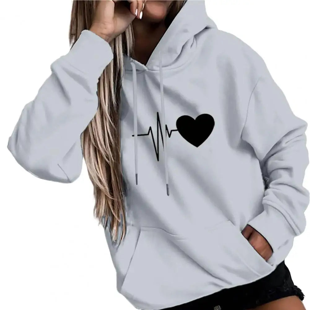 Dropshipping!! New Arrival Women Hoodie Drawstring Warm Pullover Heart Print Spring Hoodie