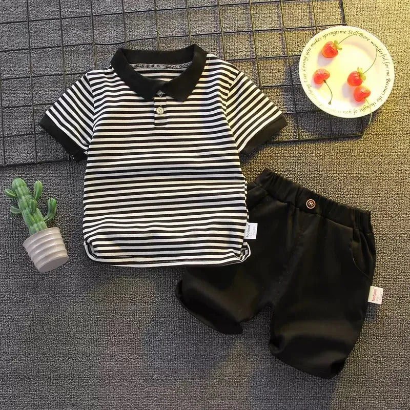 2025 Summer Baby Boys Clothing Set Cotton Striped Polo T-Shirt Shorts 2Pcs Casual Suit Toddler Boys Outfits Kids Tracksuits