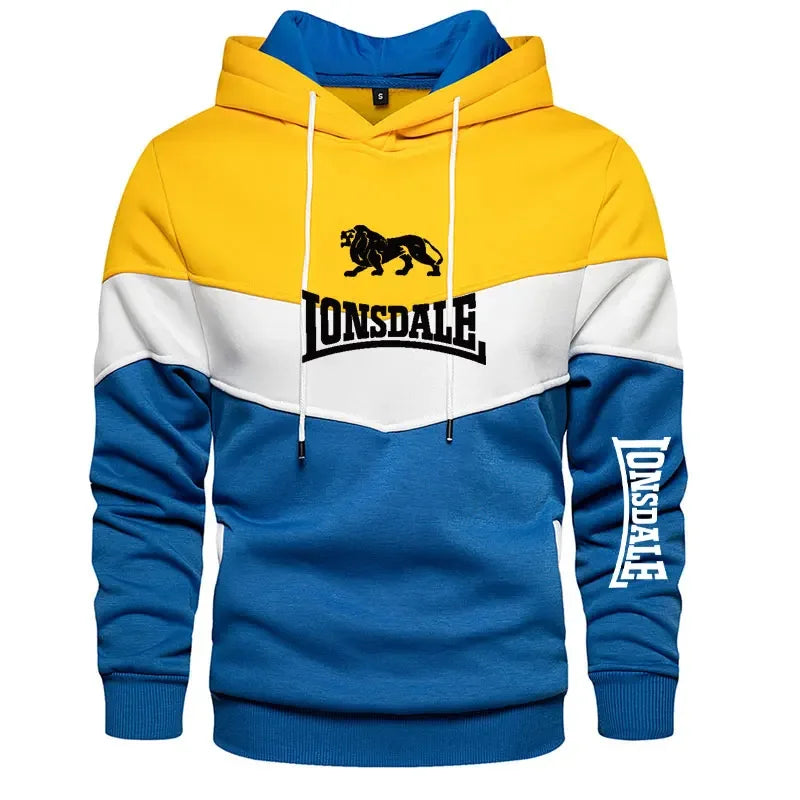 Men's Patchwork Hoodie Outdoor Casual Sportswear Street Fashion Men's Fleece Thermal Hooded Sweatshirt Fall Winter Black