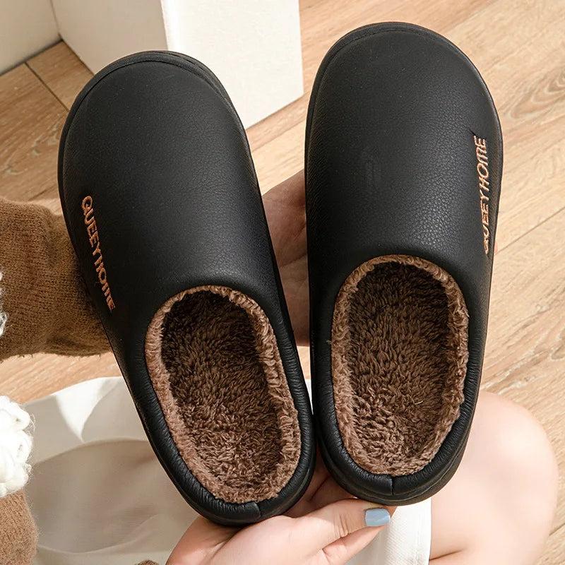 Waterproof cotton slippers for men anti slip for winter suitable for home use thick soled cotton slippers for women