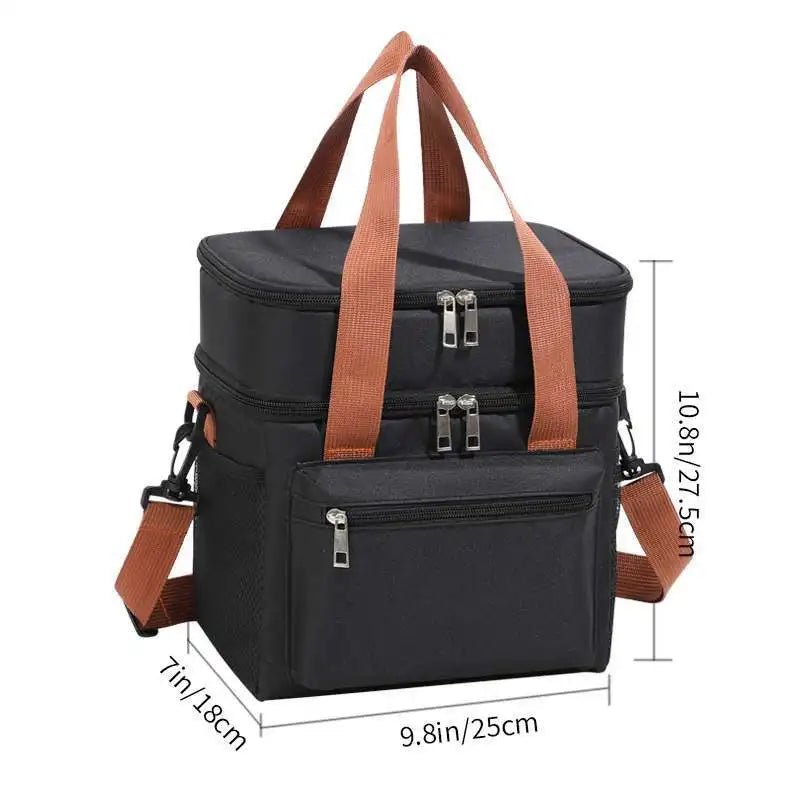 Large Capacity Double Layers Tote Cooler Lunch Bags,Thermal Insulation Picnic Bags,Waterproof Lunch Box with Shoulder Strap