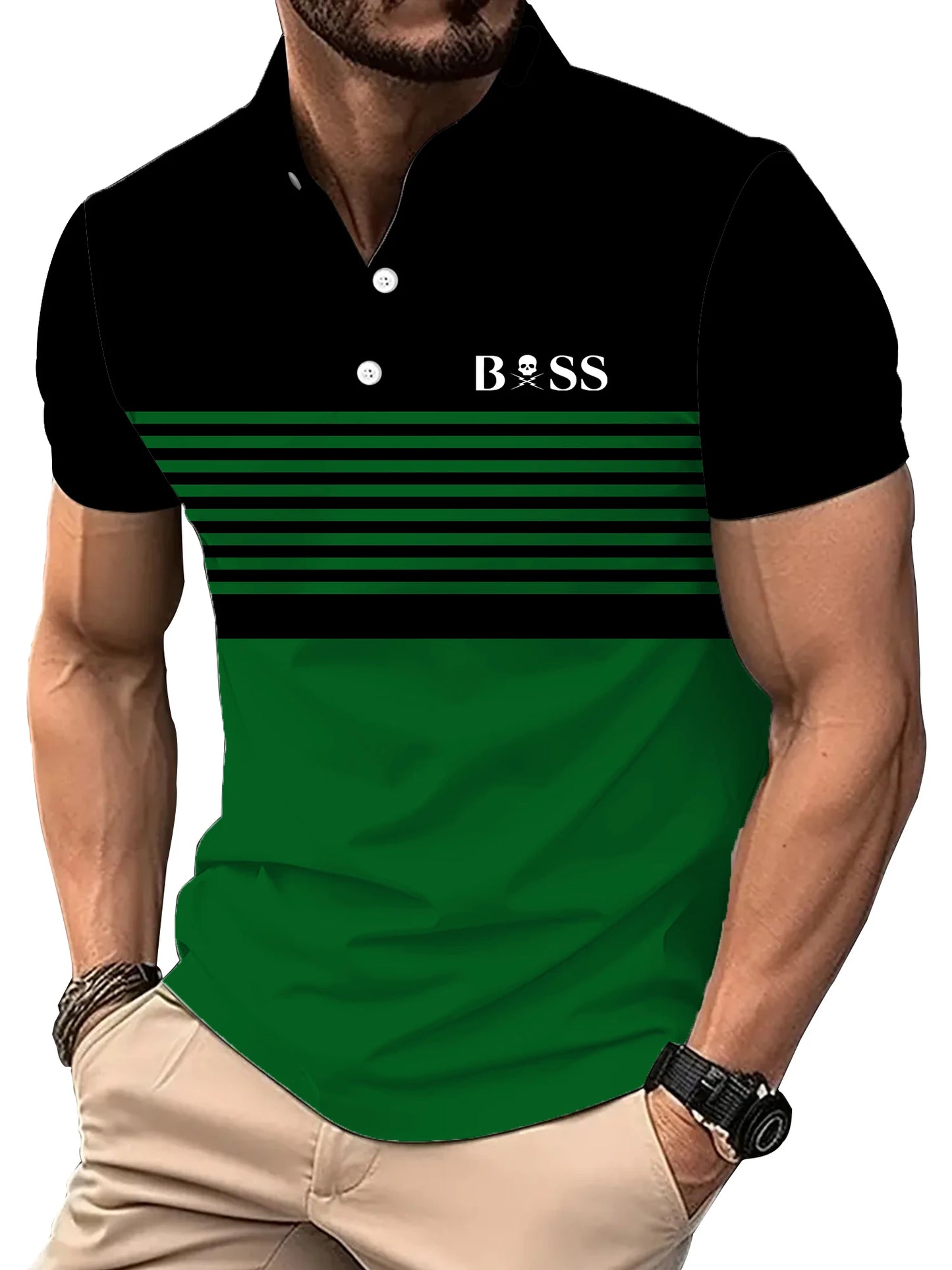 2024 Golf Wear Men Fashion Short -sleeved Striped Stamps Poloshan Casual Lapel POLO Shirt Men's Clothing Tops