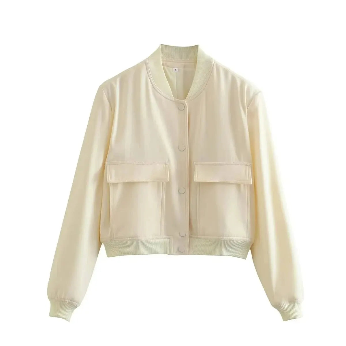 TRAFZA 2024 Woman Solid Bomber Jacket Long Sleeves Loose Single Breasted Cardigan Female Commute Streetwear Women's New In Coat
