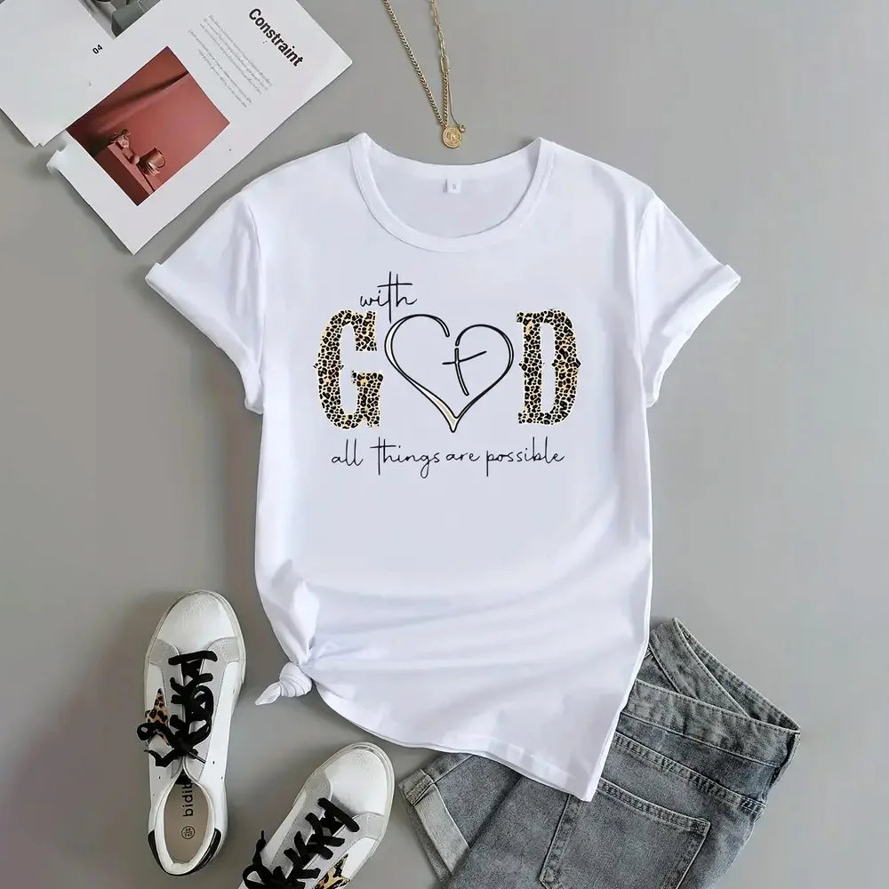 Summer Women's Round Neck T-shirt Fashion Short sleeved Top Leopard Print Trendy Loose Clothing Women's Party T-shirt
