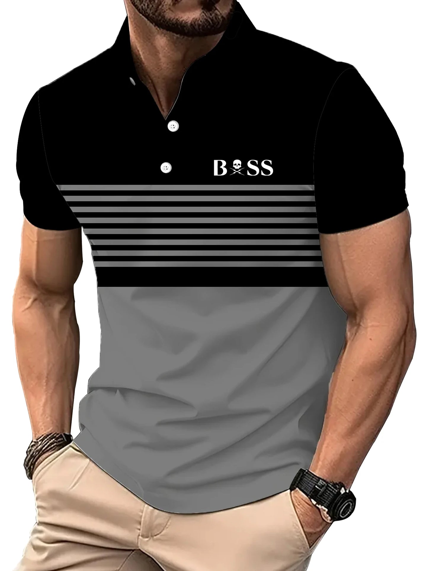 2024 Golf Wear Men Fashion Short -sleeved Striped Stamps Poloshan Casual Lapel POLO Shirt Men's Clothing Tops
