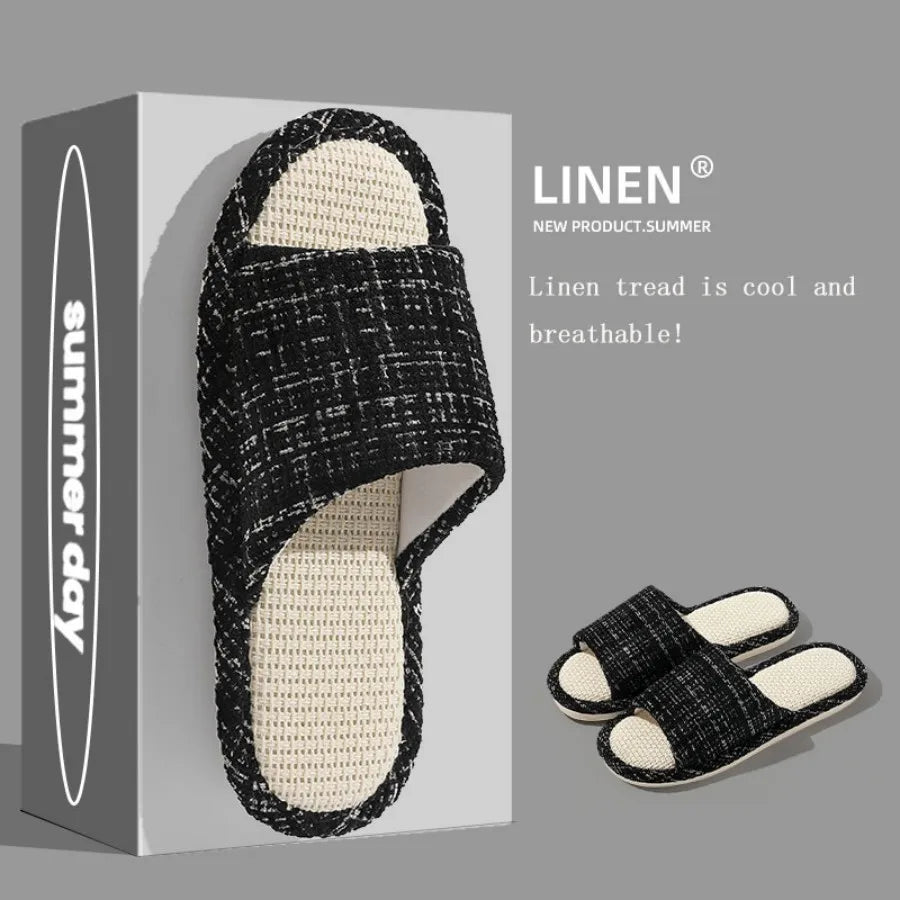 Linen Slippers For men's Home Indoor Soft Soled Quiet And Non Slip All Season Household Cotton And Linen Slippers