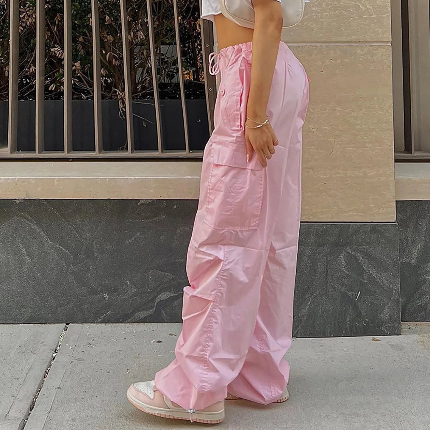 Y2K Clothing Oversized Drawstring Low Waist Parachute Loose Fit Sweatpants Trousers Women Jogger Cargo Pants Streetwear Outfits