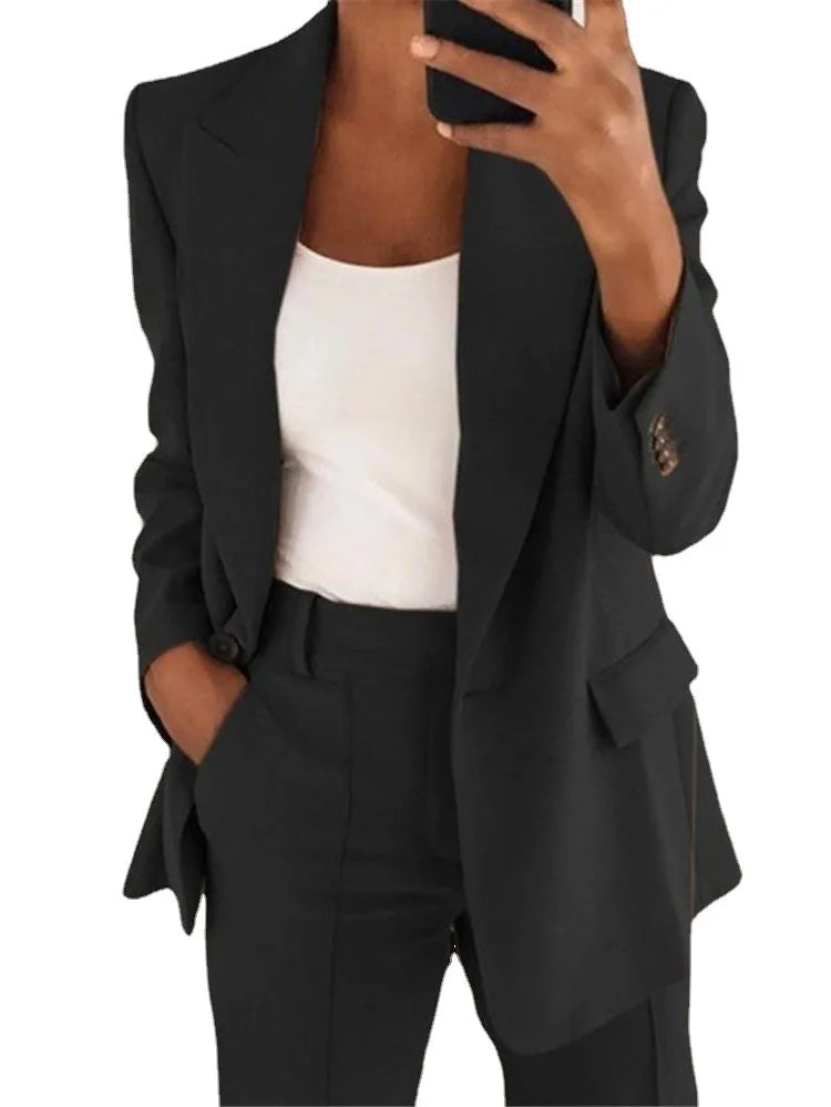 Casual Long Sleeve Outwear Office Lady Spring Autumn Fashion Elegant Solid Turn Down Collar Blazer Coats For Women 2023 Top