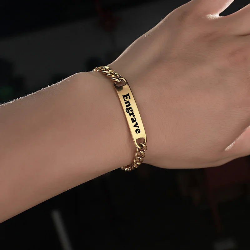 Nextvance Custom Name Bar Bracelets Engraved Date Letters For Men Stainless Steel Personalized Thick Chain Bracelet Jewelry Gift