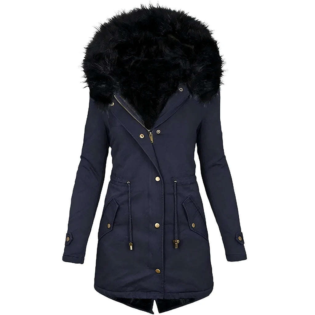 Women Winter Long Jacket Casual Thick Warm Faux Fur Plush Hooded Fur Collar Parkas Female Snow Coat Jackets Slim Overcoat куртка