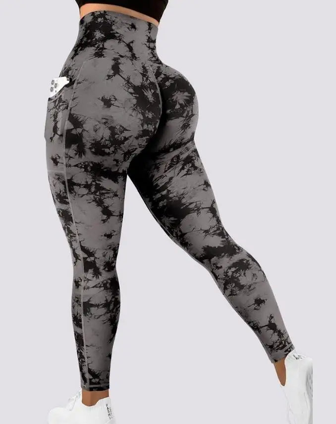 Women's Pants 2022 Autumn Fashion Tie Dye Print Tummy Control Butt Lifting Pocket Design Casual Skinny Daily Long Yoga Pants