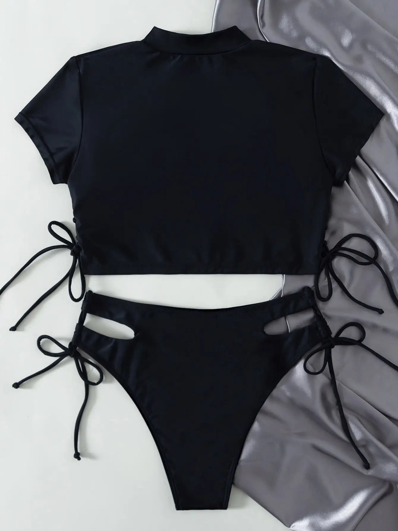 High Neck Bikini 2025 Women Swimsuit Solid Drawstring Swimwear Female Beachwear Bathers Bathing Swimming Suit Summer