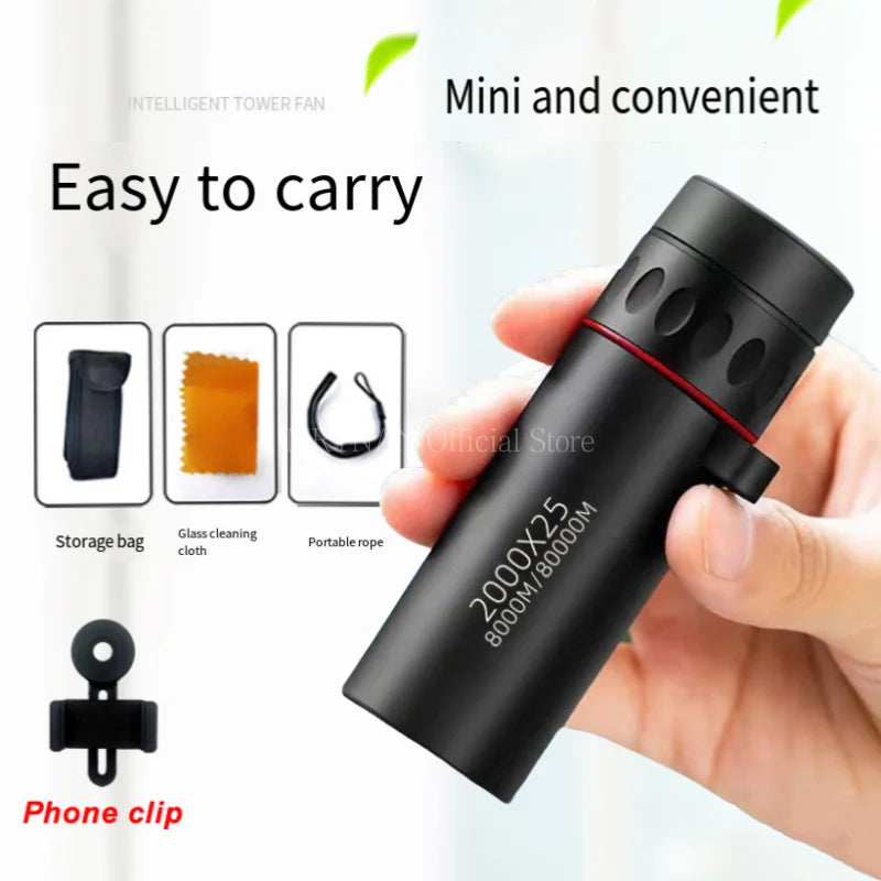 2000x25 Long Range HD Professional Adult Monocular and Mini Portable Telescope for outdoor camping and hunting