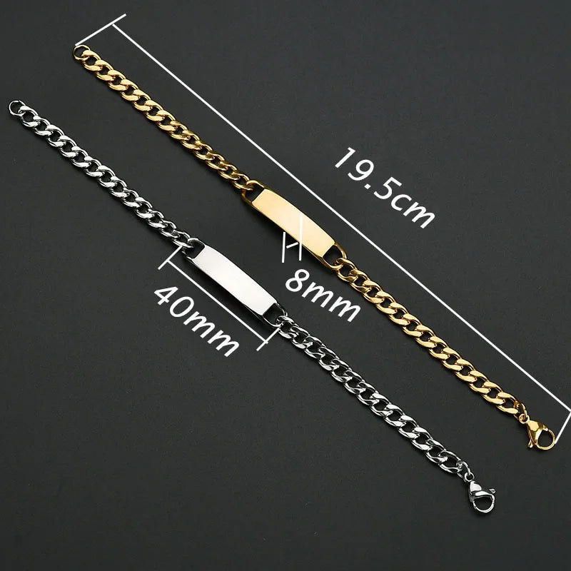 Nextvance Custom Name Bar Bracelets Engraved Date Letters For Men Stainless Steel Personalized Thick Chain Bracelet Jewelry Gift