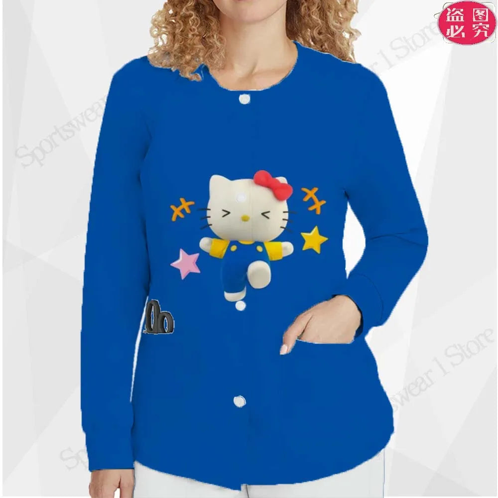 Casual Clothing Button Nurse Uniform Short Coat Fashion Cardigan Woman Round Neck Women Top New in External Clothes Jackets Y2k