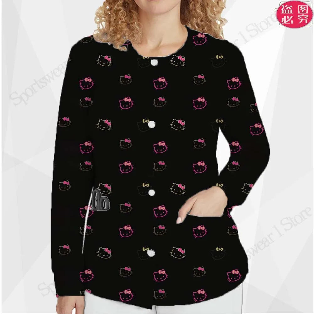 Casual Clothing Button Nurse Uniform Short Coat Fashion Cardigan Woman Round Neck Women Top New in External Clothes Jackets Y2k
