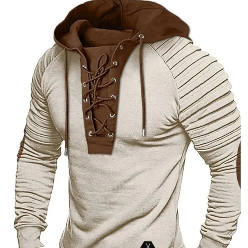 Men's Spring and Autumn Hoodie Solid Color Lace-Up Hooded, Sports Streetwear Bronzing Sweatshirt