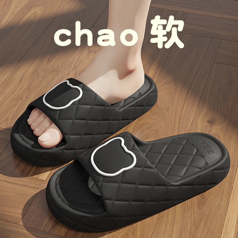 Plus Size 48-49 Summer Men Slippers Cartoon Bear Women Beach Slides Bath Anti-Slip Slipper Sandals Flip-Flops Shoe